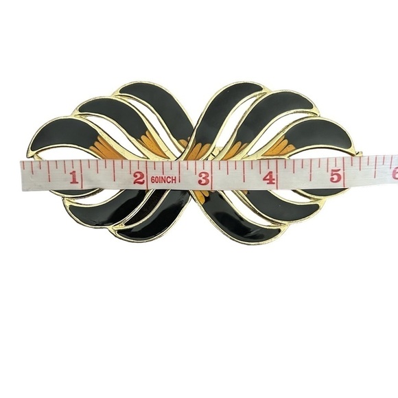 Vintage 80’s Black Adjustable Stretch Enamel Statement Buckle Belt - Picture 12 of 16